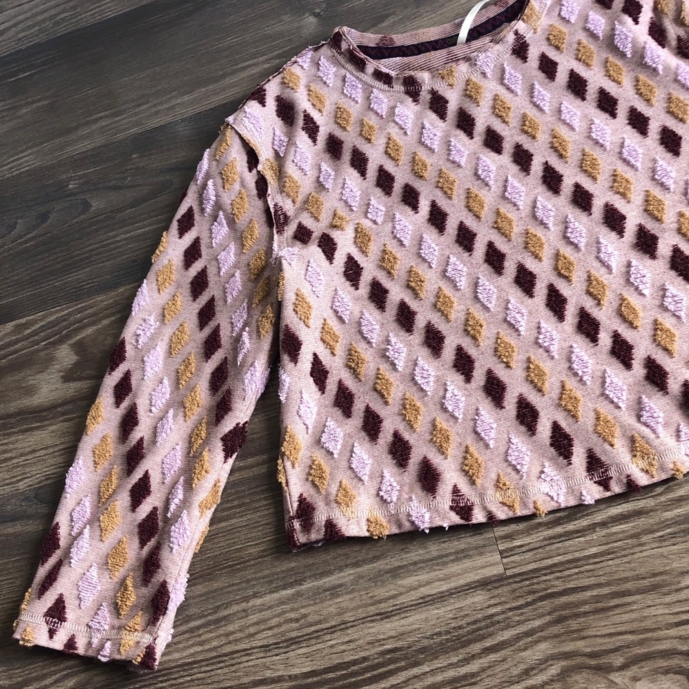 Free People Magic Carpet Cropped Tee Mauve Embroidered 3/4 Sleeve - Picture 4 of 14